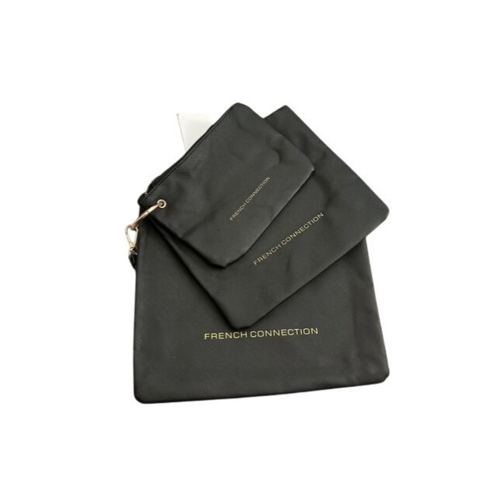 French Connection Luxe Travel Pouches Womens OS Black NEW 3-Pack Saffiano Set